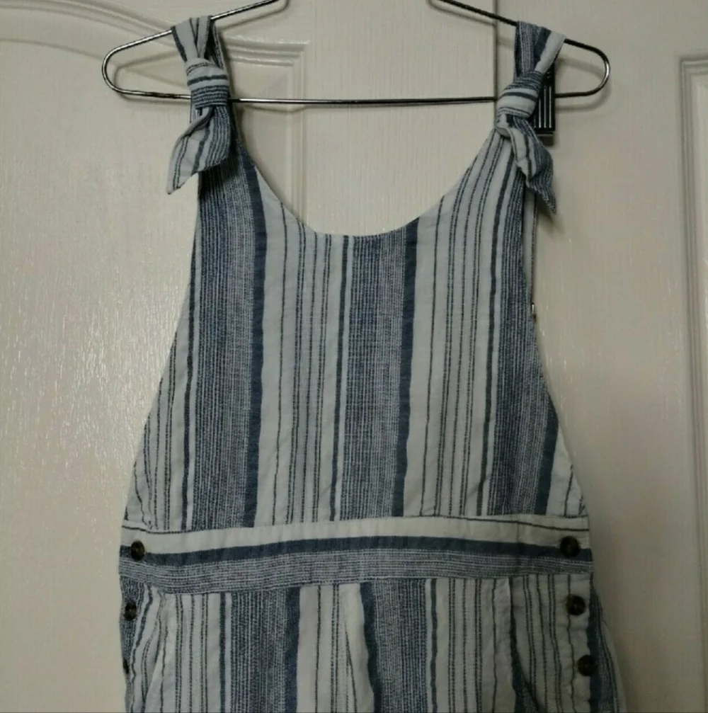 Habitual Girl Size 12 Blue White Striped Overall Romper Jumper elastic cuff